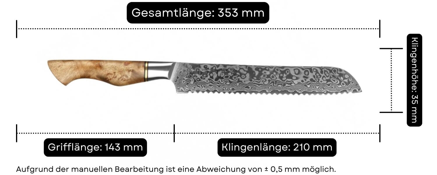 Abmessungen des Brotmessers HEZHEN Master B30