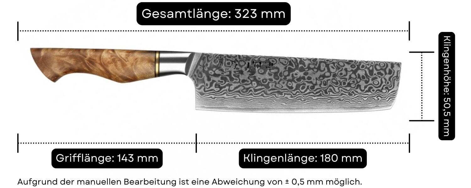 Abmessungen des Nakiri-Messers HEZHEN Master B30