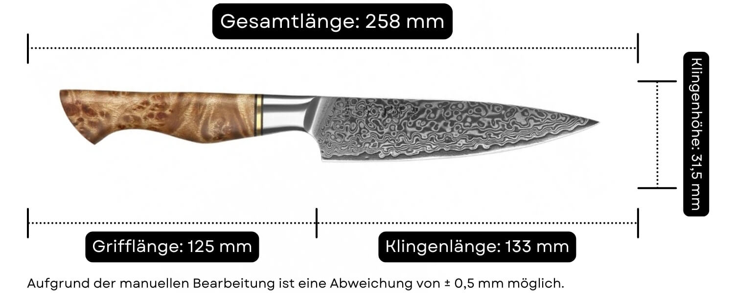 Abmessungen des Gemüsemessers HEZHEN B30