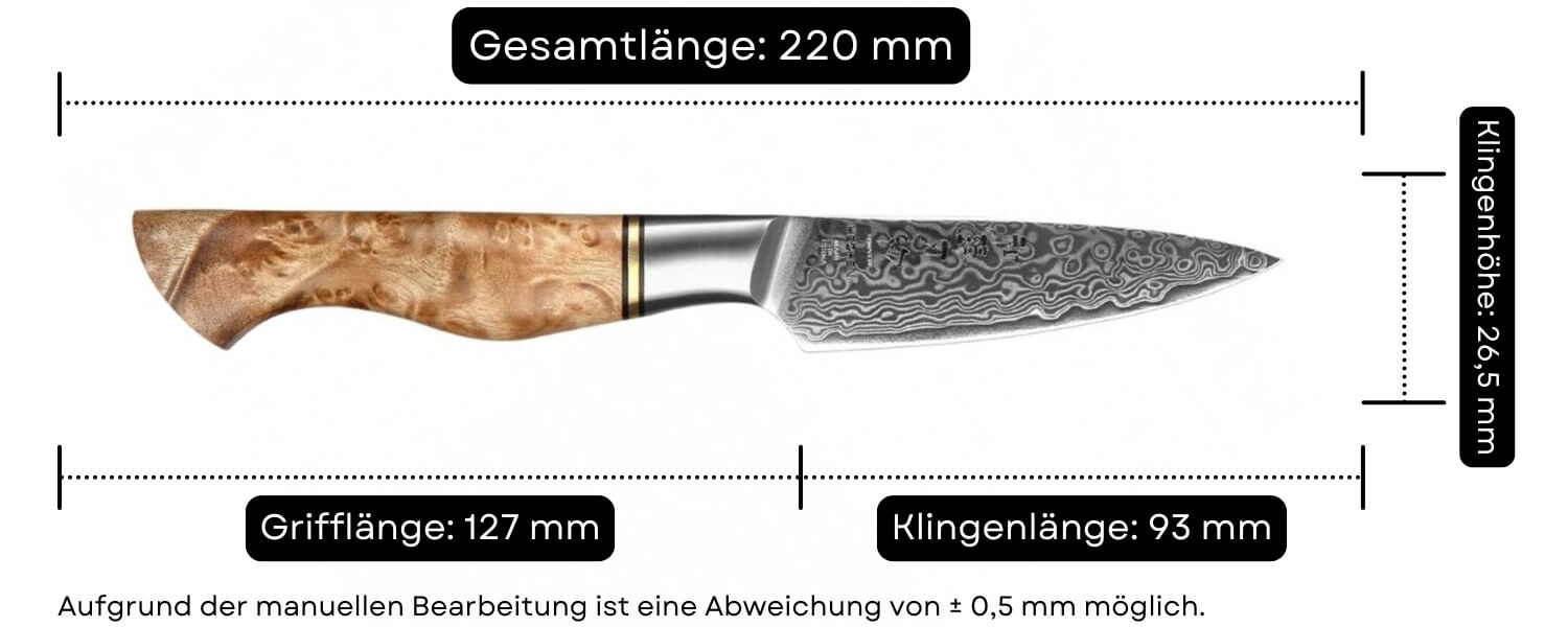 Abmessungen des Schälmessers HEZHEN Master B30