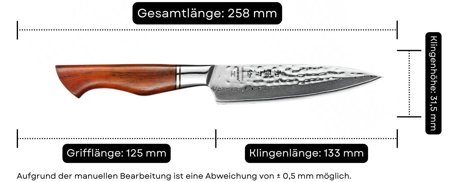Abmessungen des Gemüsemessers HezHen Master B30R 