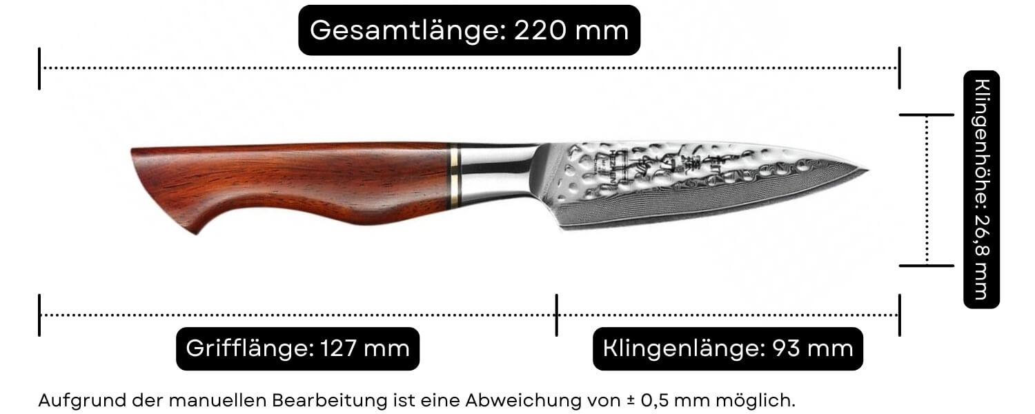 Abmessungen des Schälmessers HEZHEN Master B30R