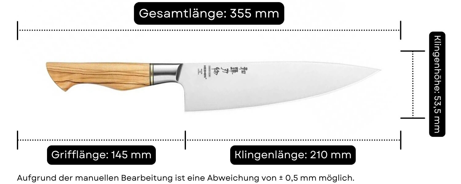 Abmessungen des Kochmessers HezHen Master B30S