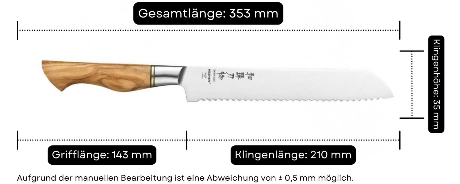 Abmessungen des Brotmessers HezHen Master B30S