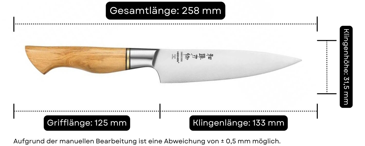 Abmessungen des Gemüsemessers HezHen B30S