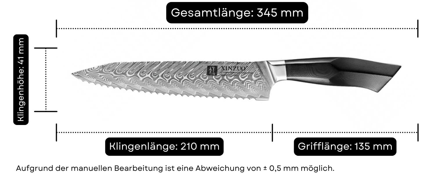 Abmessungen des Brotmessers XinZuo Feng B32
