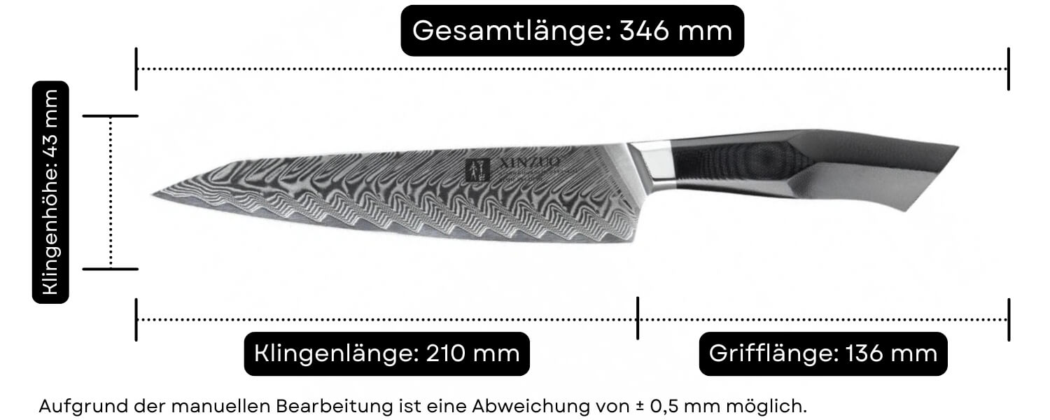 Abmessungen des Fleischmessers XinZuo Feng B32