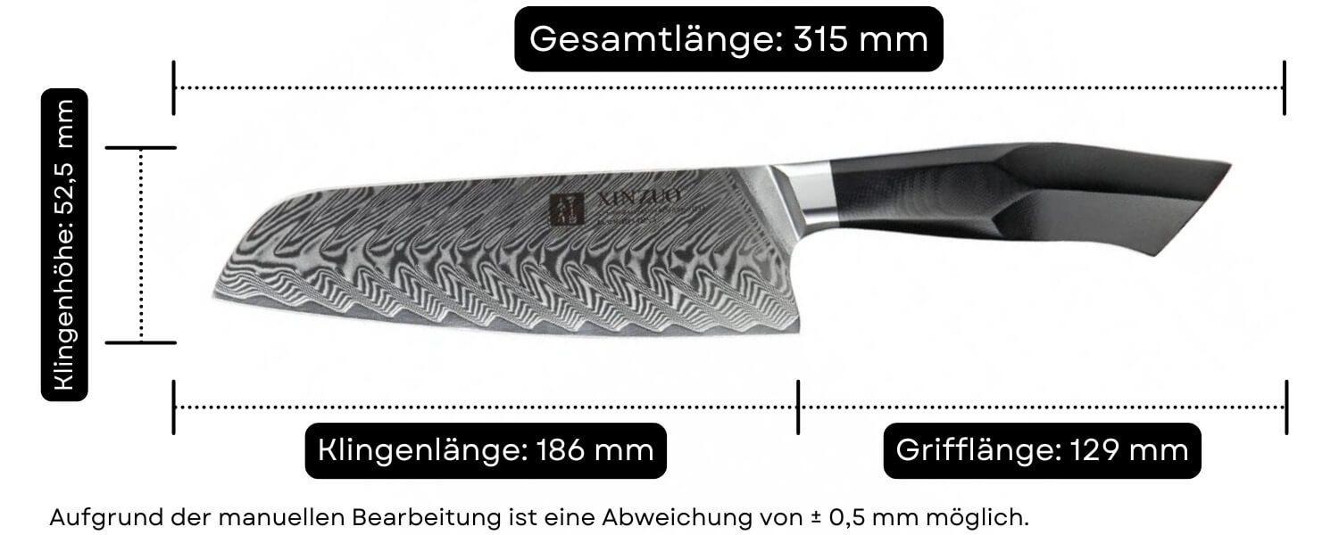 Abmessungen des Santokumessers XinZuo Feng B32