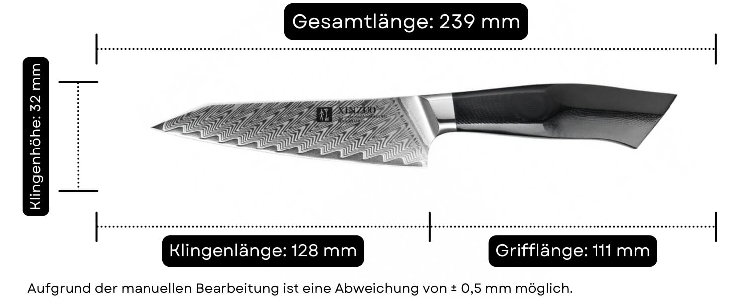 Abmessungen des Gemüsemessers XinZuo Feng B32 