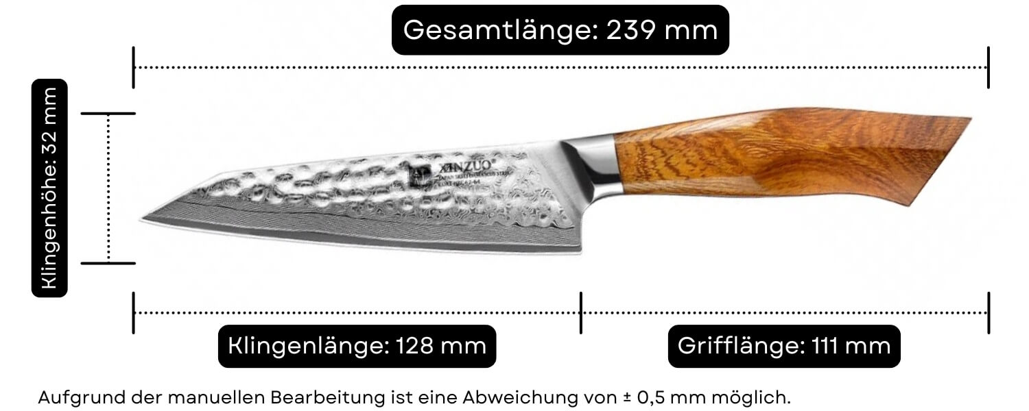 Abmessungen des Gemüsemessers XinZuo Feng B32D