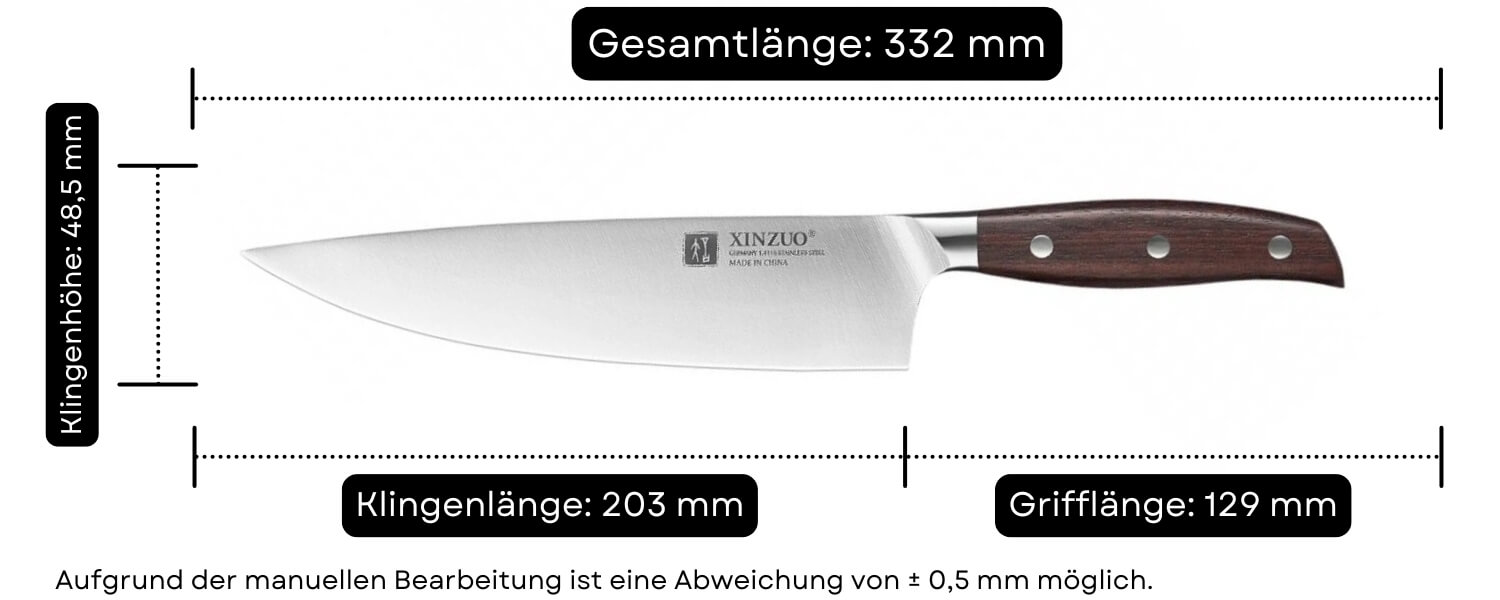 Abmessungen des Kochmessers XinZuo Zhi B35