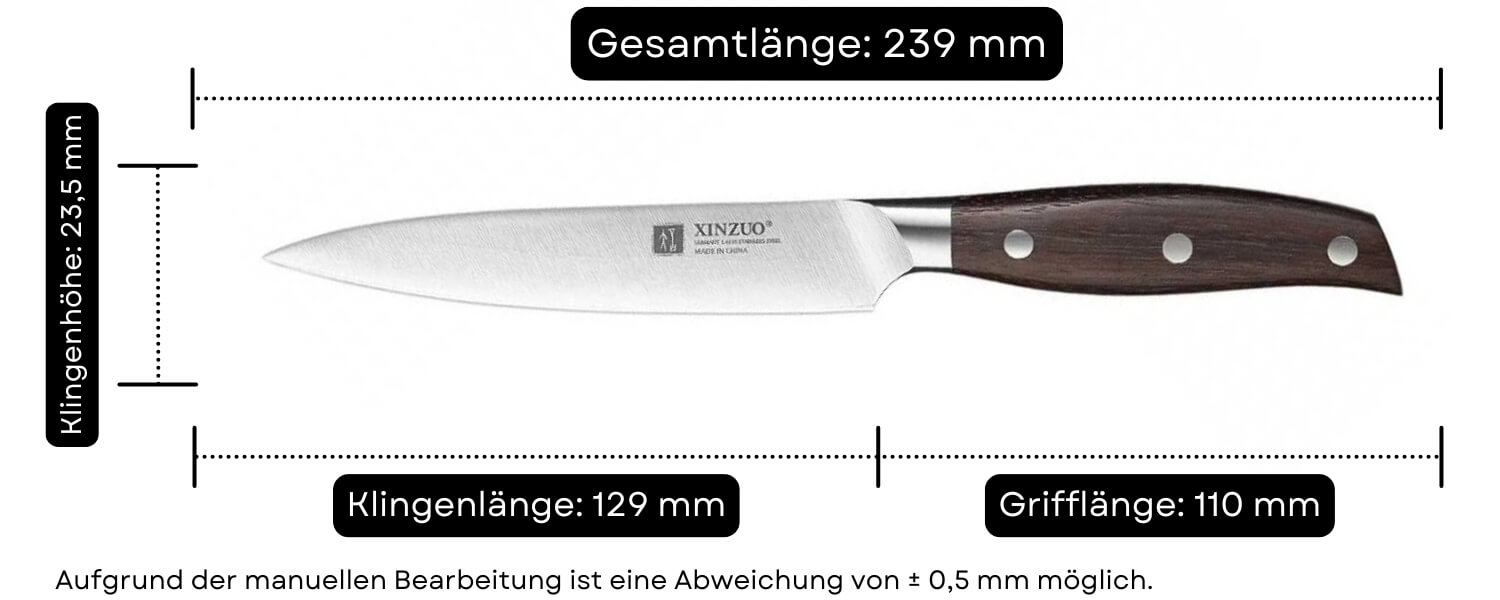 Abmessungen des Gemüsemessers XinZuo Zhi B35