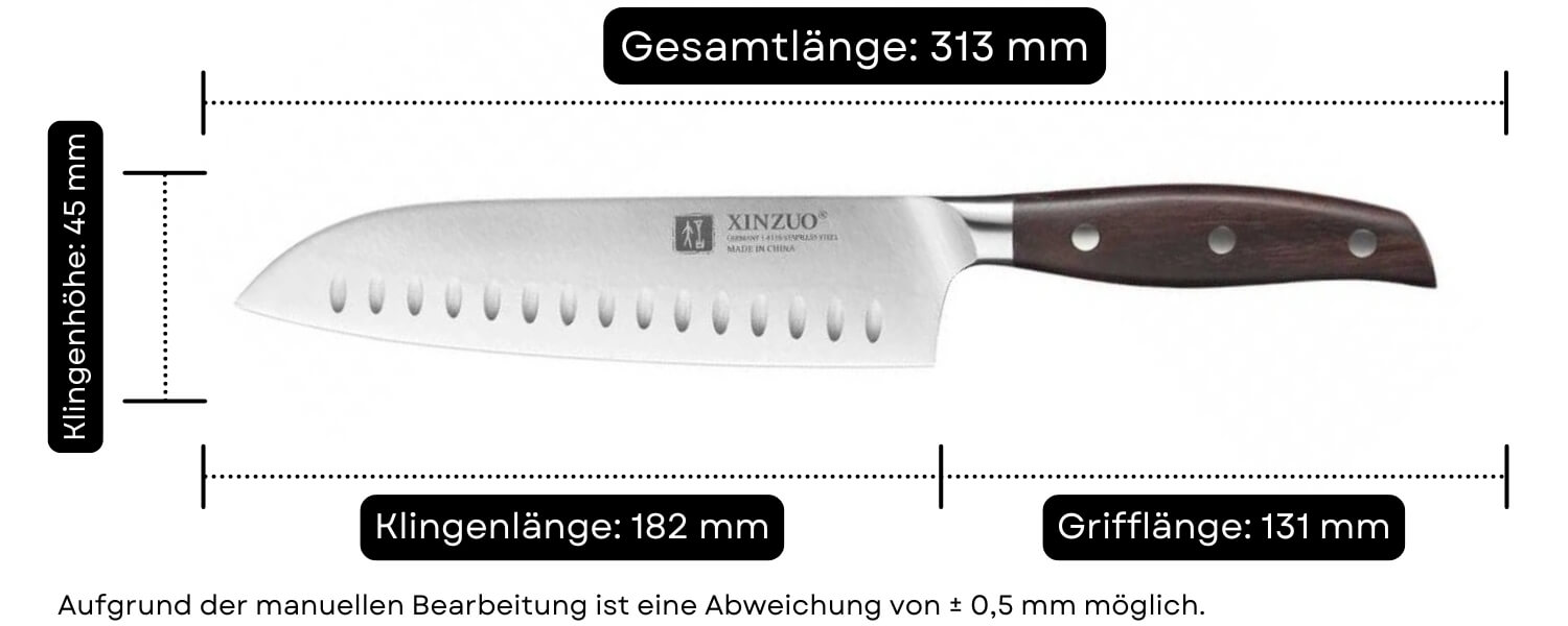 Abmessungen des Santokumessers XinZuo B35