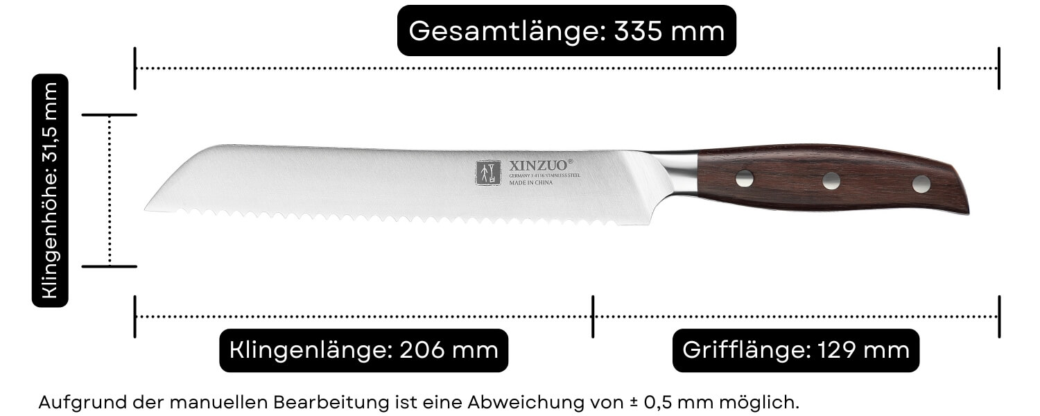 Abmessungen des Brotmessers XinZuo Zhi B35