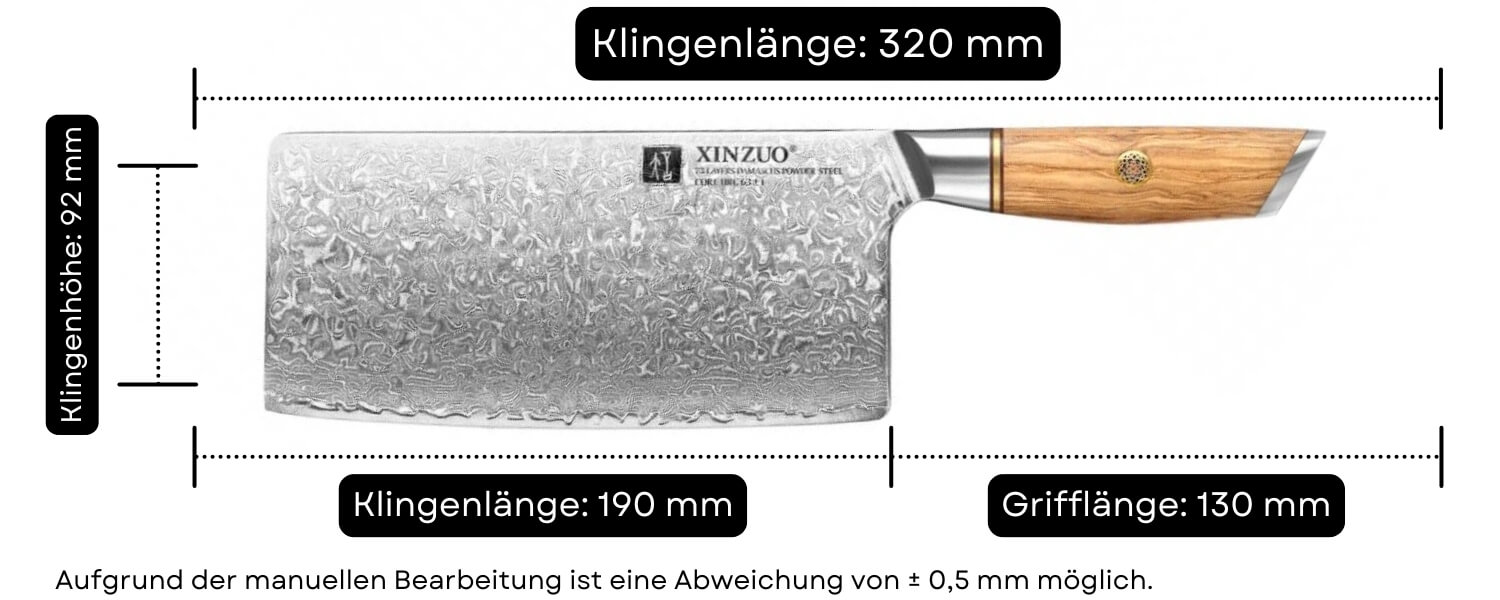 Abmessungen des Messers TAO XinZuo Lan B37