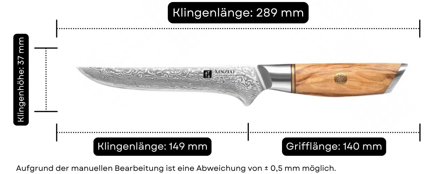 Abmessungen des Ausbeinmessers XinZuo Lan B37
