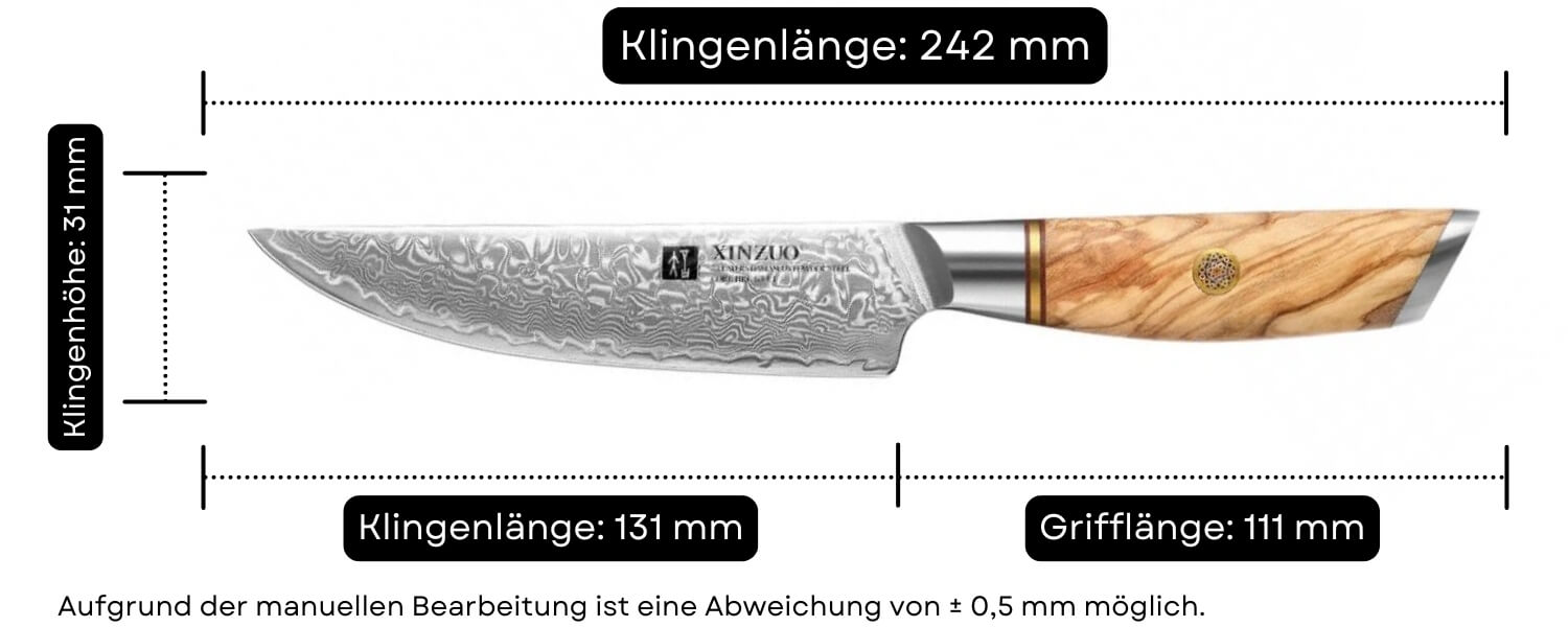 Abmessungen des Steakmessers XinZuo Lan B37