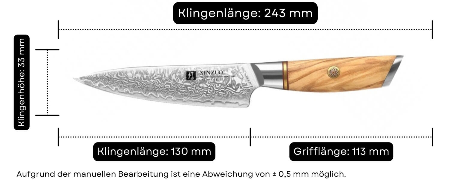 Abmessungen des Gemüsemessers XinZuo Lan B37