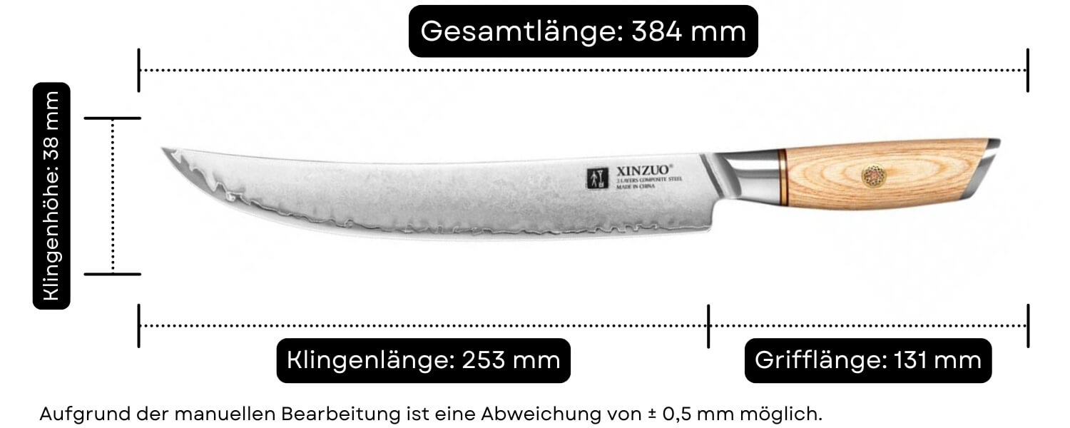 Abmessungen des Fleischmessers XinZuo Lan B37S