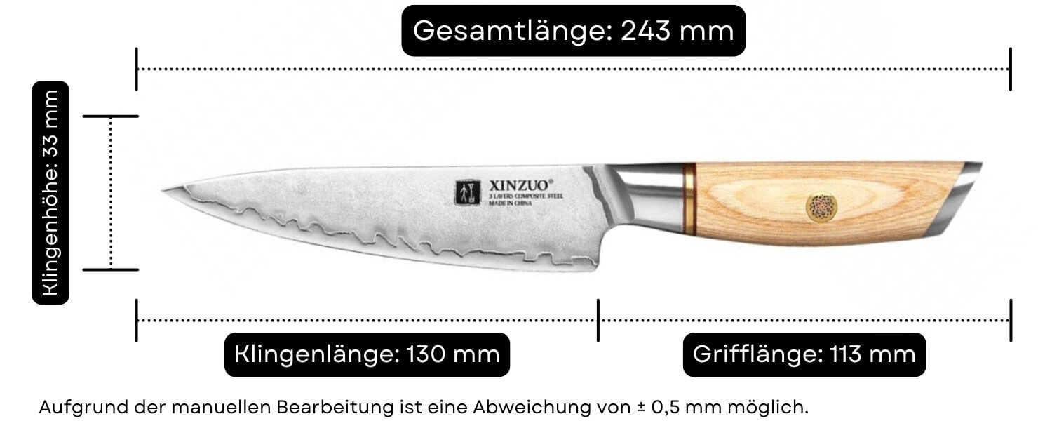 Abmessungen des Gemüsemessers XinZuo Lan B37S