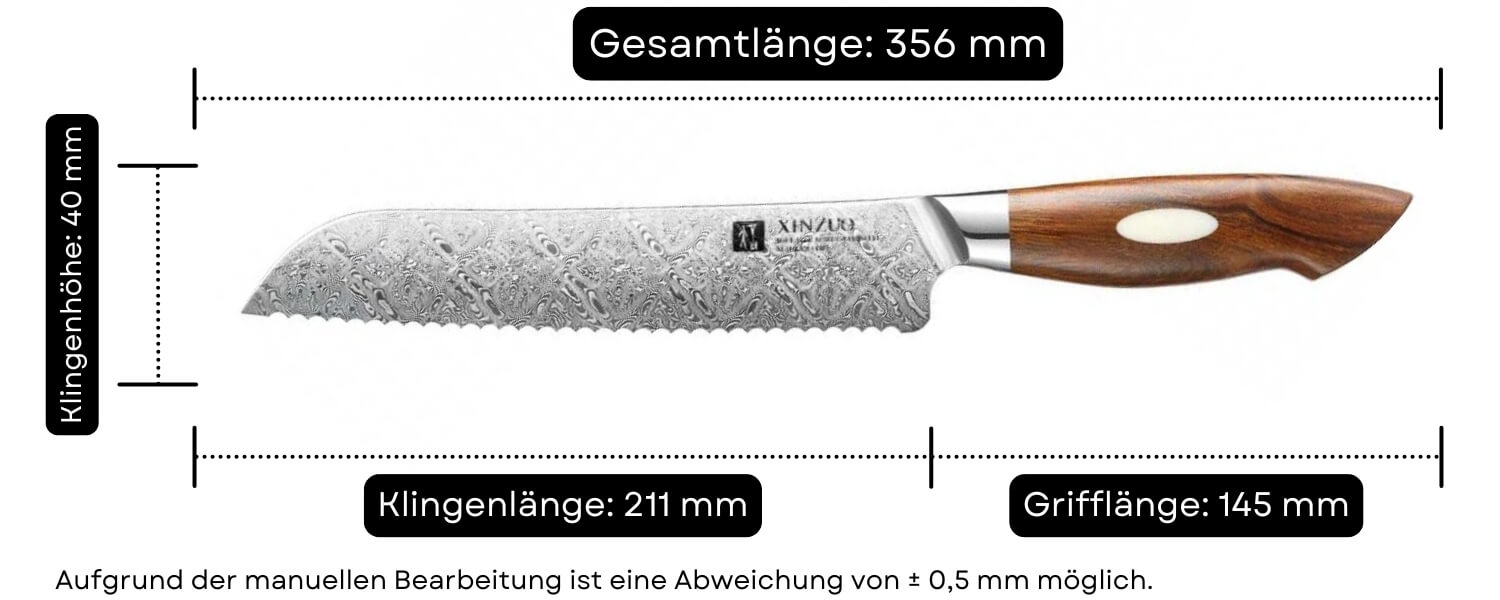 Abmessungen des Brotmessers XinZuo Jiang B46D