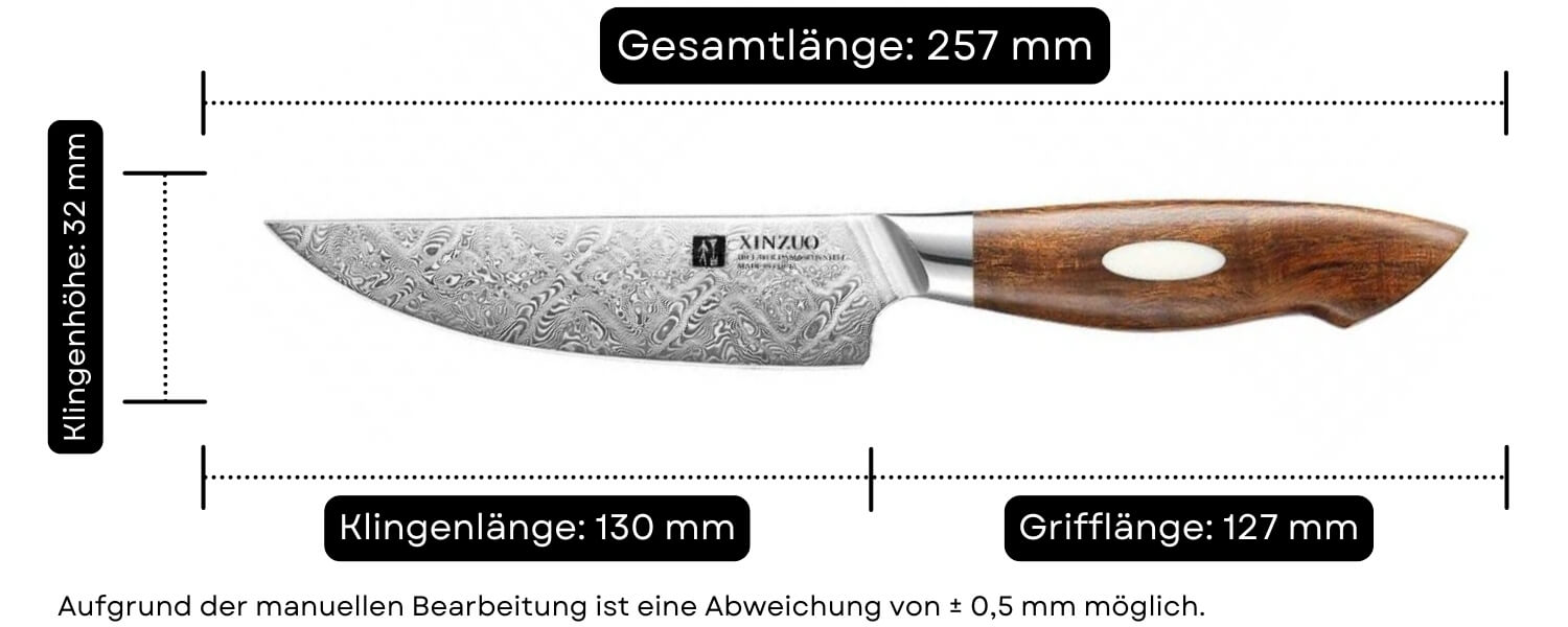 Abmessungen des Steakmessers XinZuo Jiang B46D