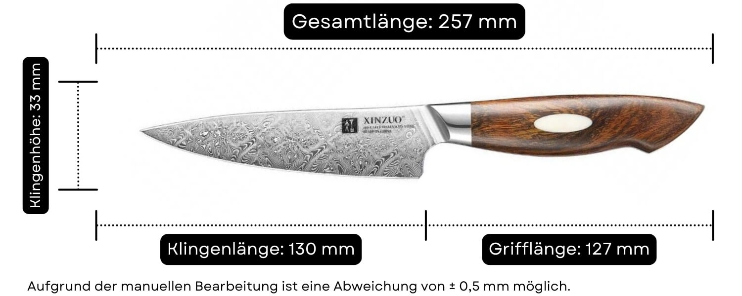 Abmessungen des Gemüsemessers XinZuo Jiang B46D
