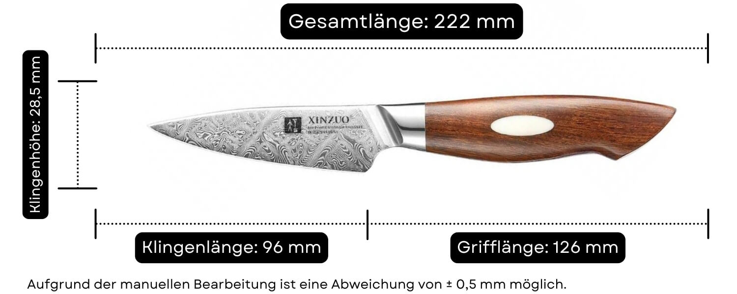 Abmessungen des Schälmessers XinZuo Jiang B46D