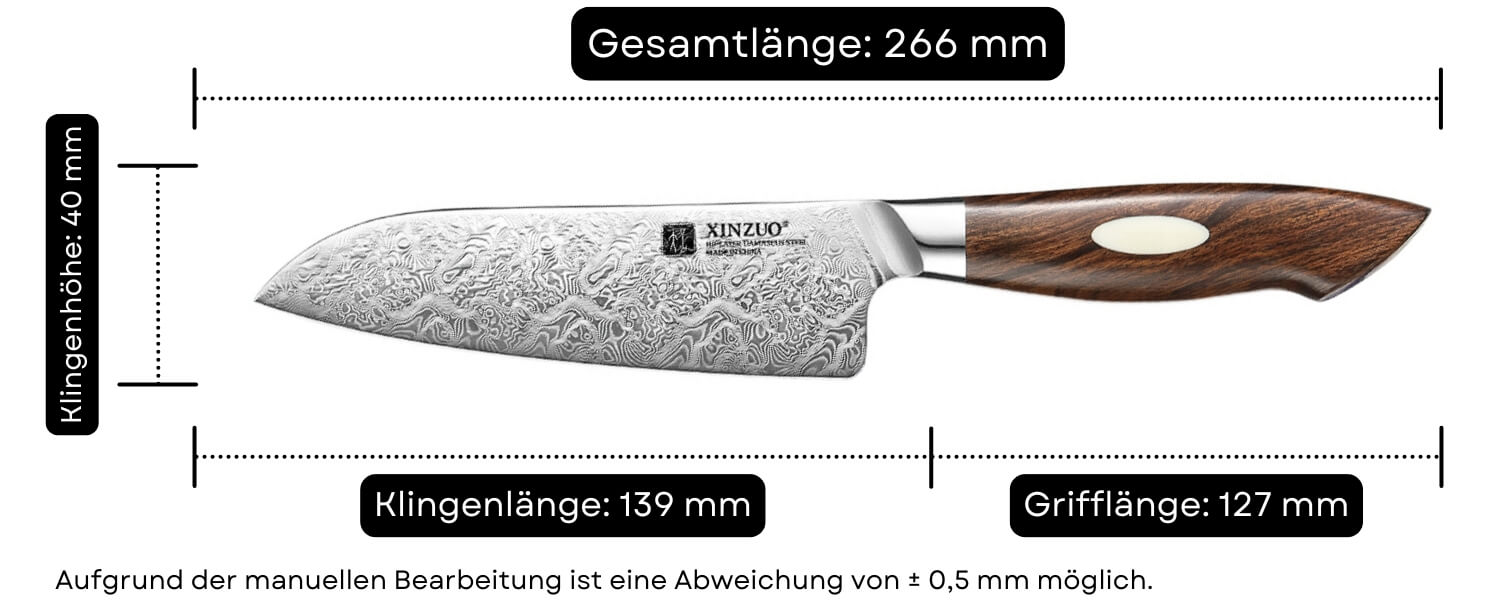 Abmessungen des Santokumessers XinZuo Jiang B46D