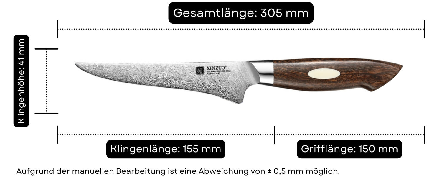 Abmessungen des Ausbeinmessers XinZuo Jiang B46D