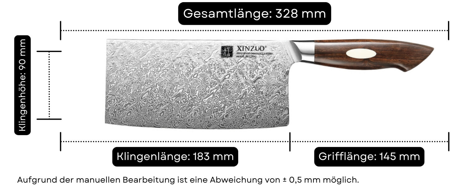 Abmessungen des Messers TAO XinZuo Jiang  B46D 18 cm
