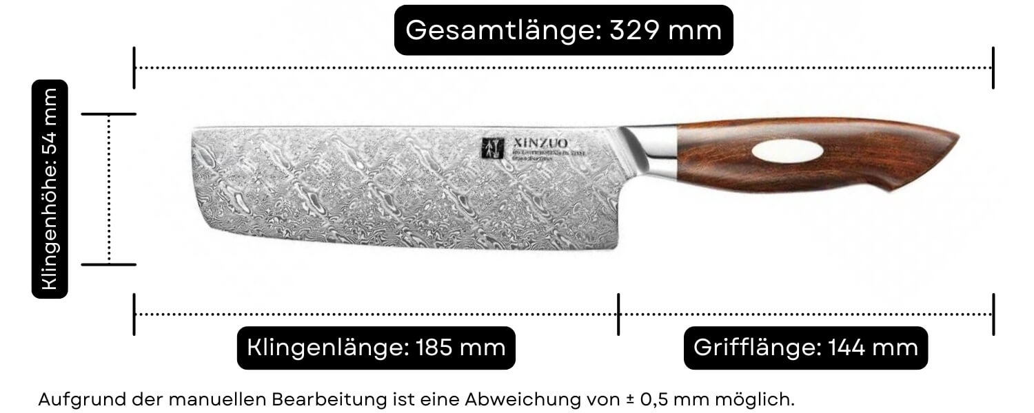 Abmessungen des Nakiri-Messers XinZuo Jiang B46D
