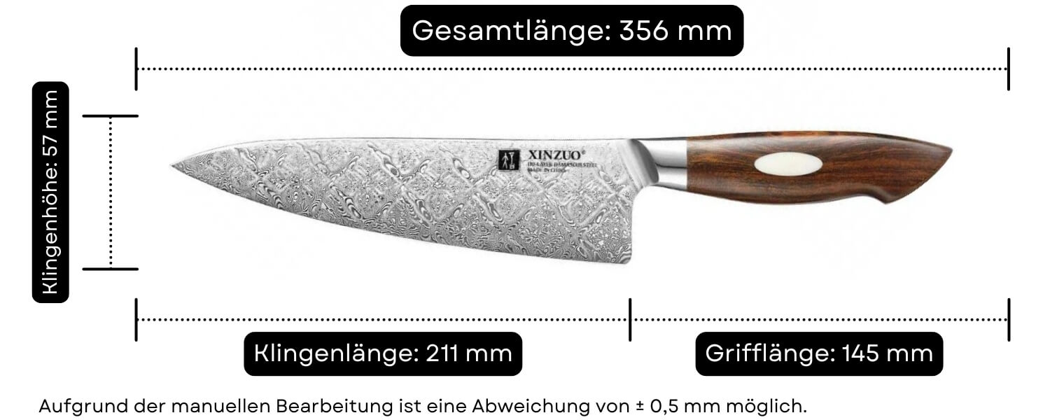 Abmessungen des Kochmessers XinZuo Jiang B46D