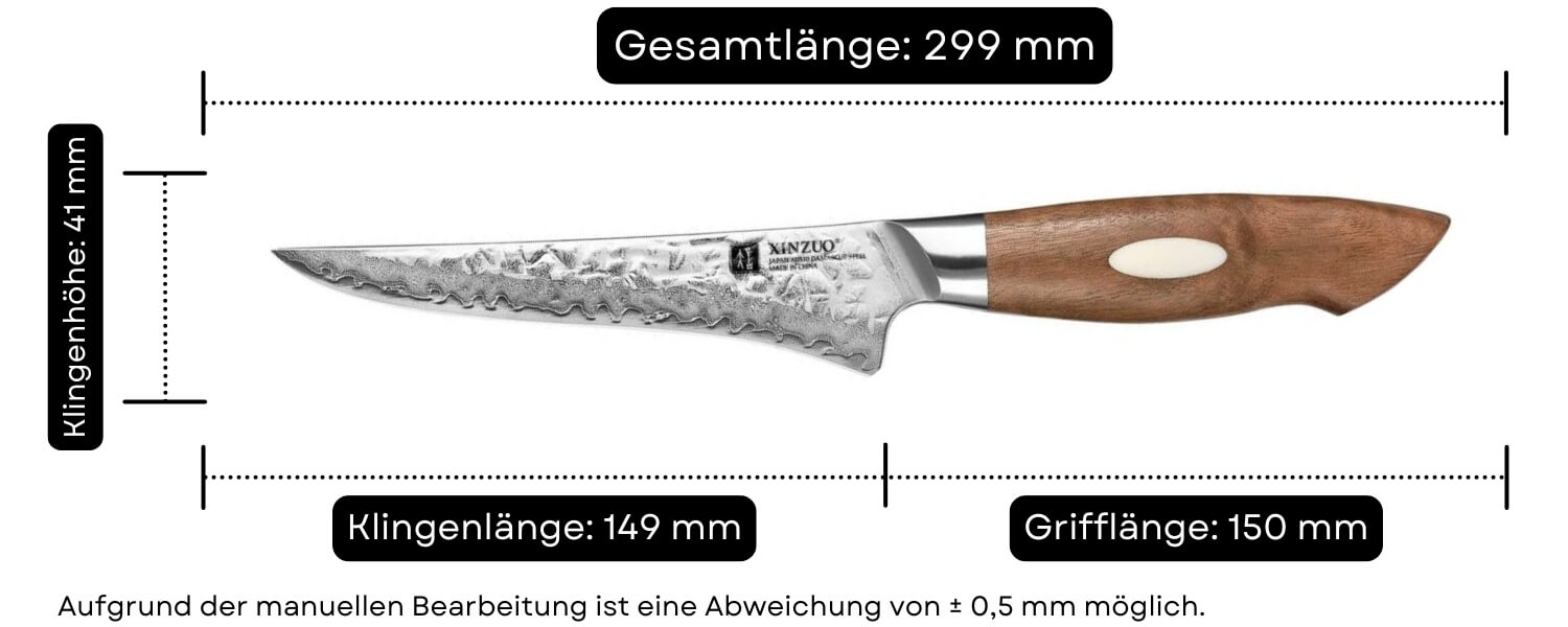 Abmessungen des Ausbeinmessers XinZuo Jiang B46W