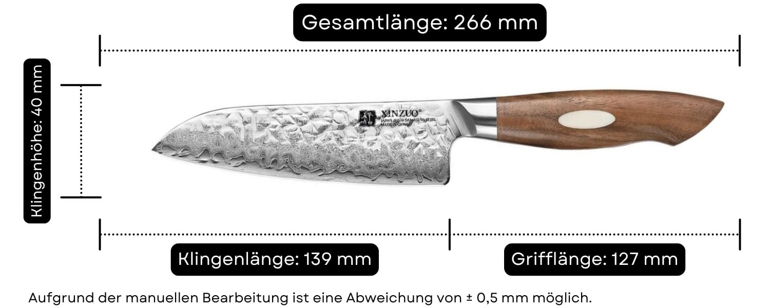 Abmessungen des Santokumessers XinZuo Jiang B46W