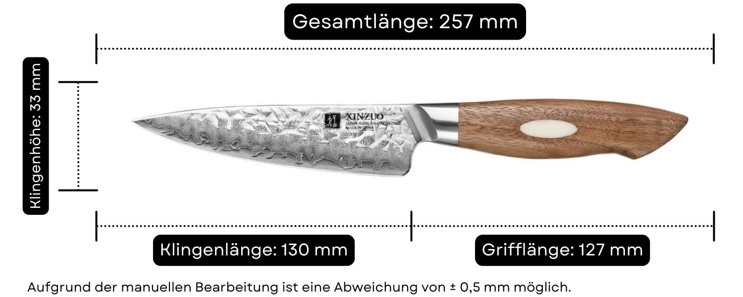 Abmessungen des Gemüsemessers XinZuo Jiang B46W