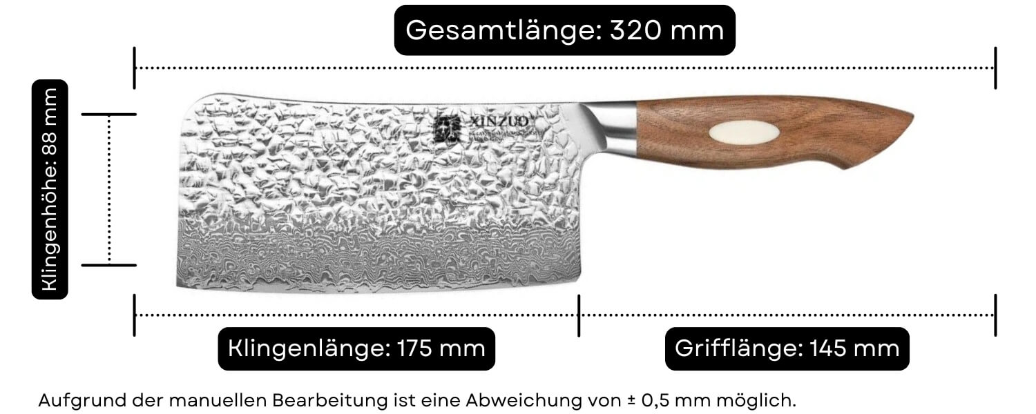 Abmessungen des Hackmessers XinZuo Jiang B46W