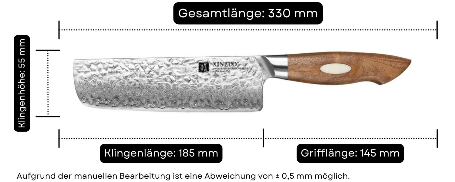 Abmessungen des Nakiri-Messers XinZuo Jiang B46W