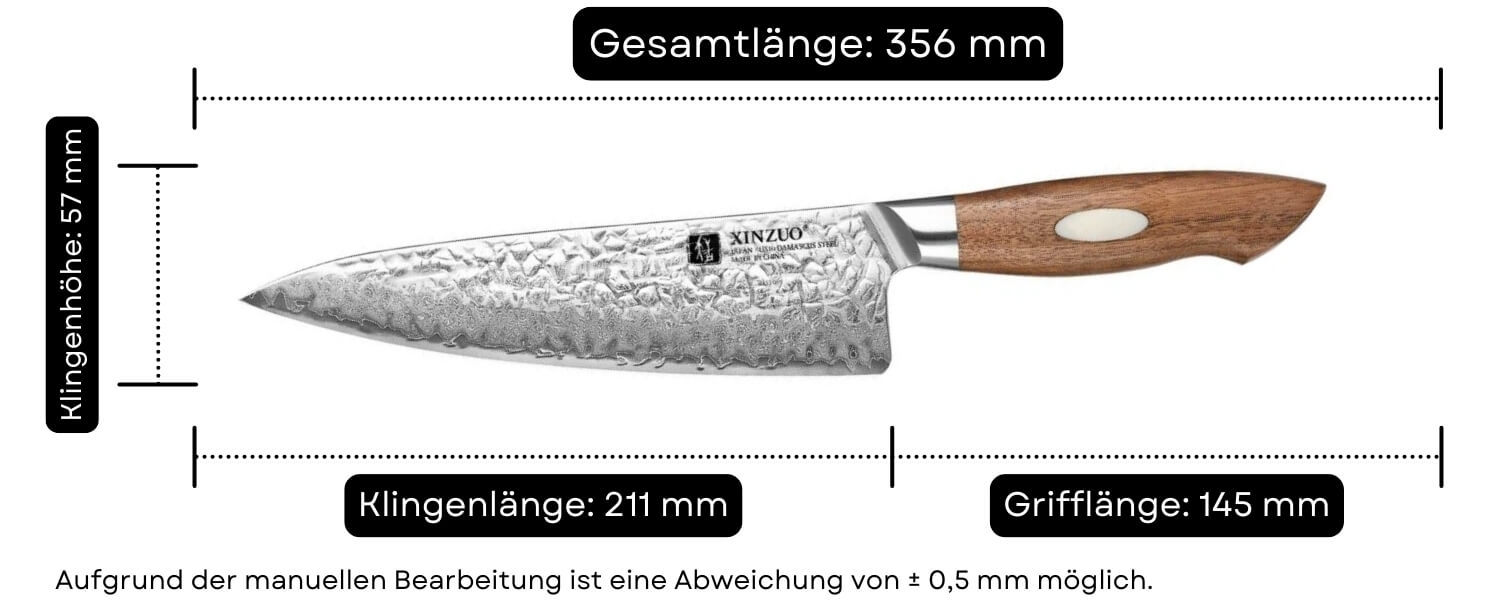 Abmessungen des Kochmessers XinZuo Jiang B46W