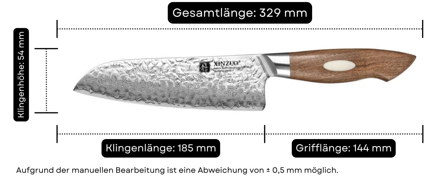 Abmessungen des Santokumessers XinZuo Jiang B46W