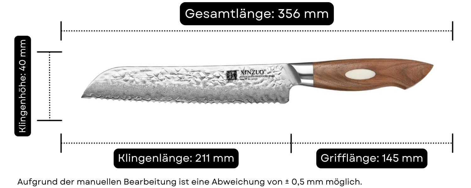Abmessungen des Brotmessers XinZuo Jiang B46W