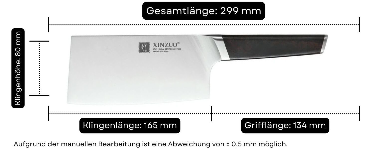 Abmessungen des Hackmessers XinZuo Rui B5