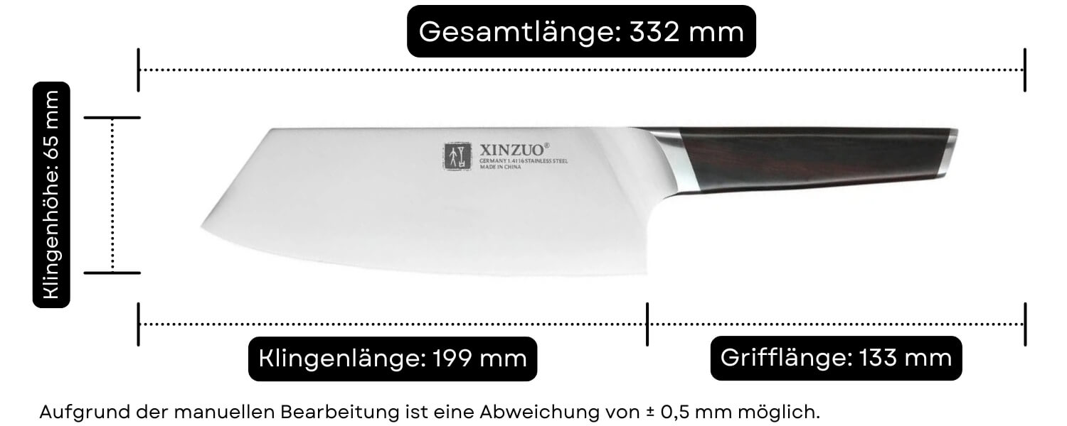 Abmessungen des Nakiri-Messers XinZuo Rui B5