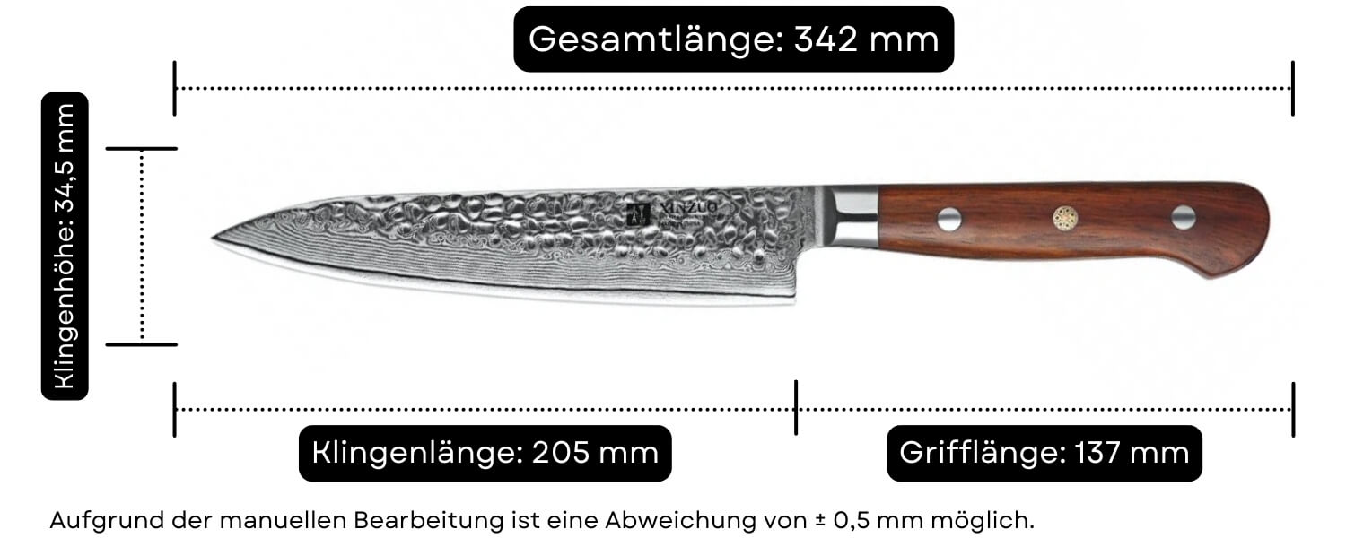 Abmessungen des Fleischmessers XinZuo Yun B9H
