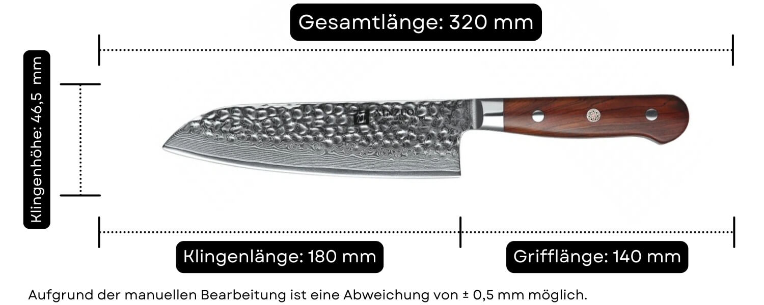 Abmessungen des Santokumessers XinZuo Yun B9H