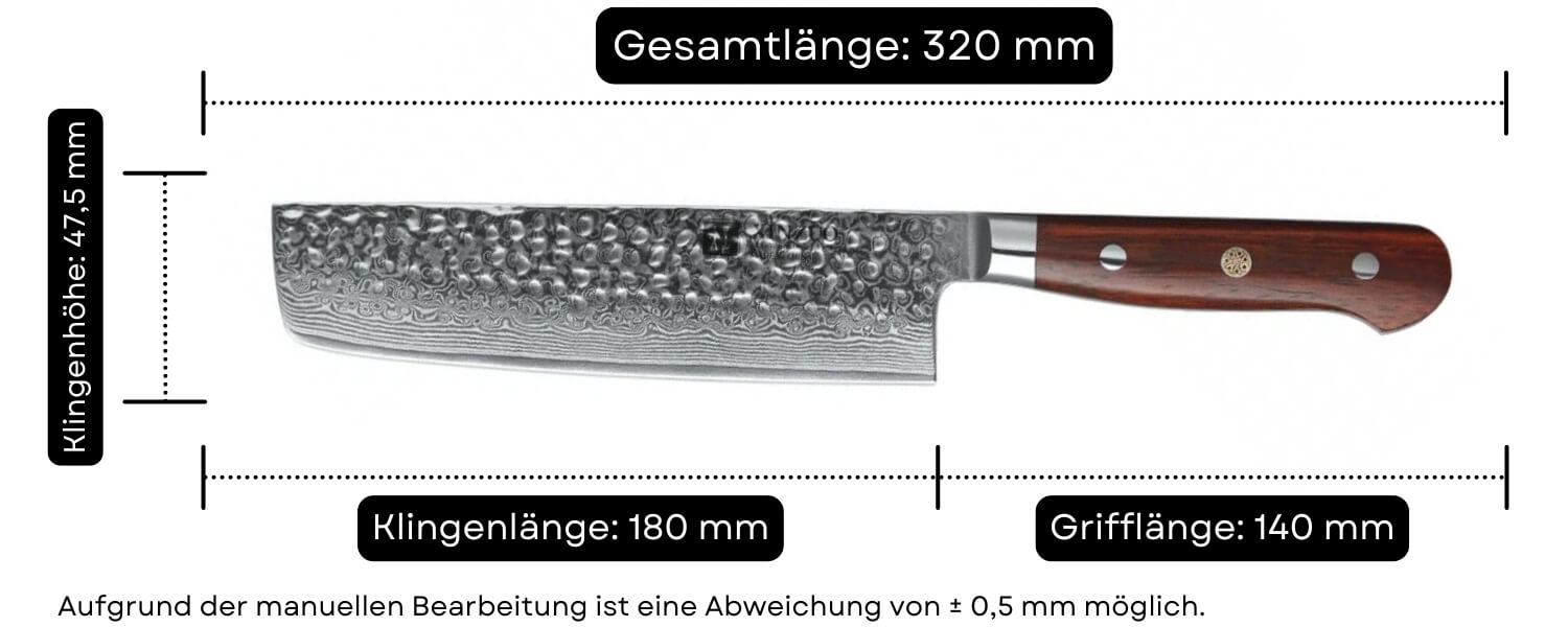 Abmessungen des Nakiri-Messers XinZuo Yun B9H