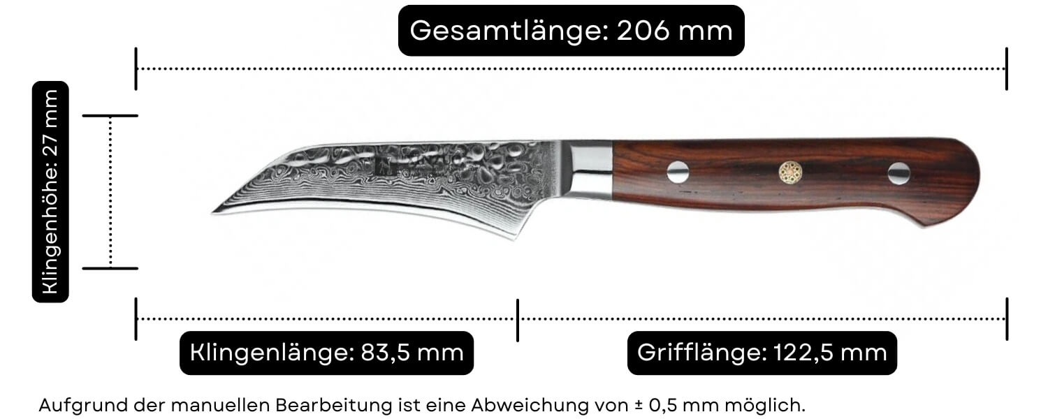 Abmessungen des Schälmessers XinZuo Yun B9H