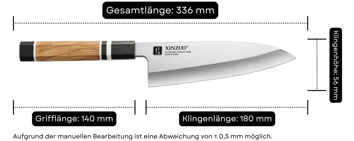Abmessungen des Messers Deba