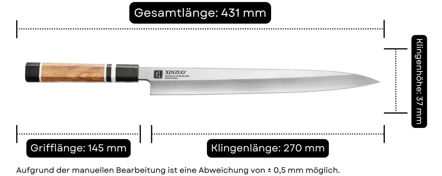 Abmessungen des Sashimi-Messers F3S 27 cm