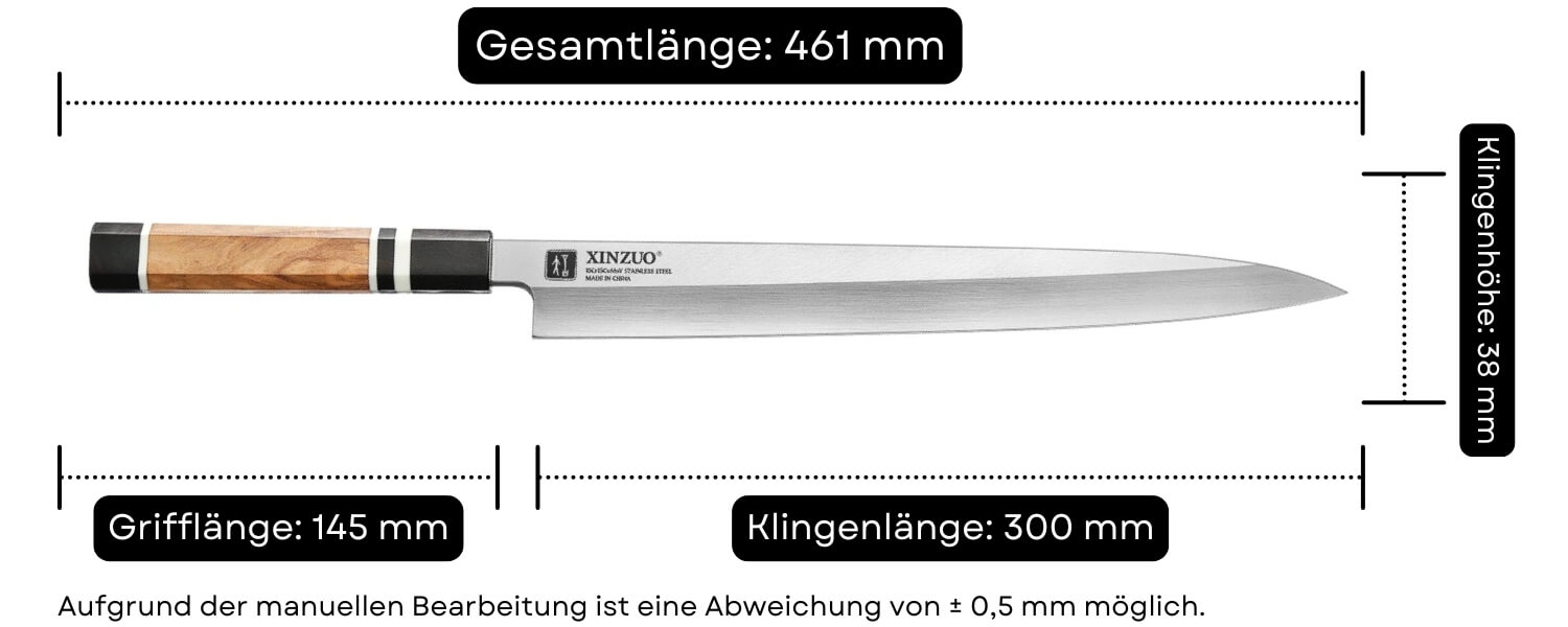 Abmessungen des Sashimi-Messers F3S 30 cm